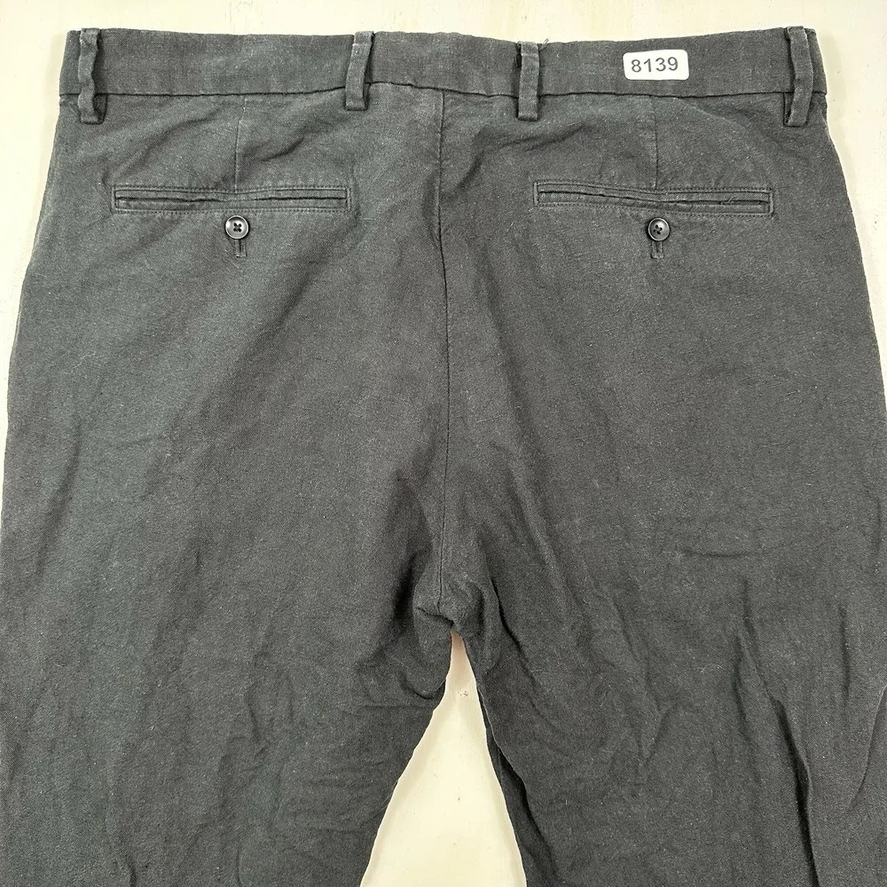 GAP Black Thick Linen Cotton Pants Men Actual 36x32 Slim Leg Trousers Chino‎